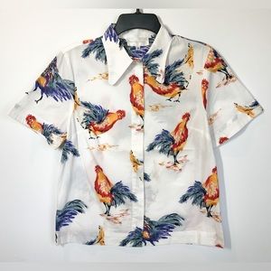 Anthropologie Corey Lynn Calter Rooster Print Surf Buttondown Size S NWT
